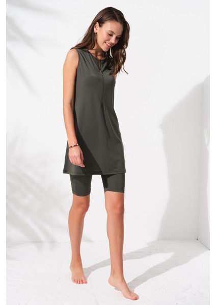 Kadın Fermuarlı Sıfır Kol Haki Tesettür Mayo 2C3T1N9O01 modelleri