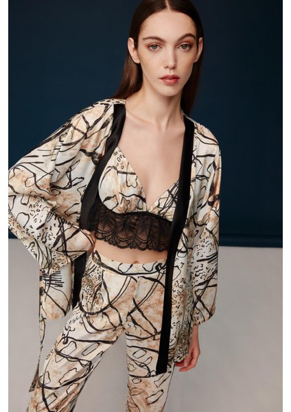 Kadın 3 Lü Saten Baskılı Pijama Takım 3C0T0N21 fiyatları