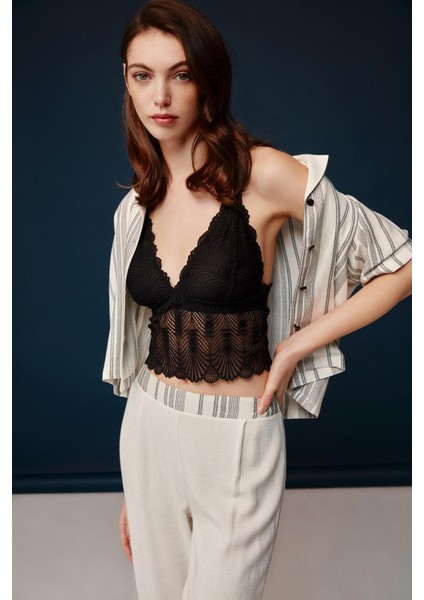 Kadın 3 Lü Kısa Kol Büstiyerli Ekru Pijama Takımı 3C0T0N03