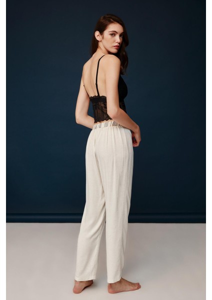 Kadın 3 Lü Kısa Kol Büstiyerli Ekru Pijama Takımı 3C0T0N03