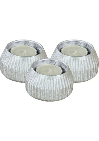 Mumluk Şamdan 3 Adet Tealight Uyumlu Çizgili Model