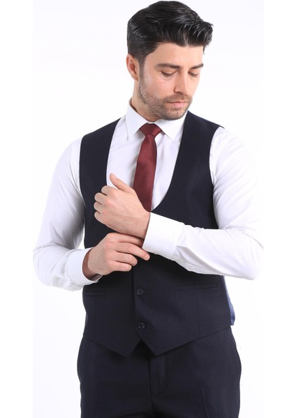 Intersivin Slim Fit 6 Drop Lacivert Yelekli Erkek Takım Elbise