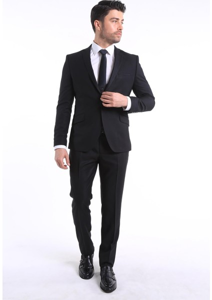 Intersivin Slim Fit 6 Drop Siyah Yelekli Erkek Takım Elbise