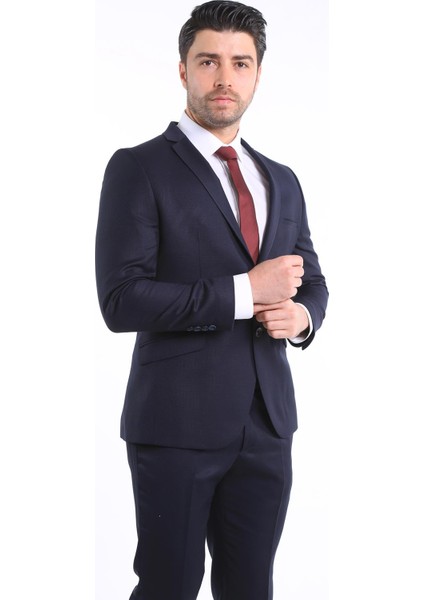 Intersivin Slim Fit Siyah 6 Drop Dokulu Erkek Takım Elbise