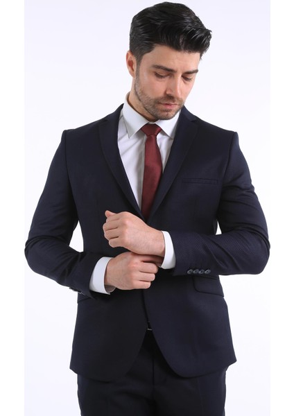 Intersivin Slim Fit Siyah 6 Drop Dokulu Erkek Takım Elbise