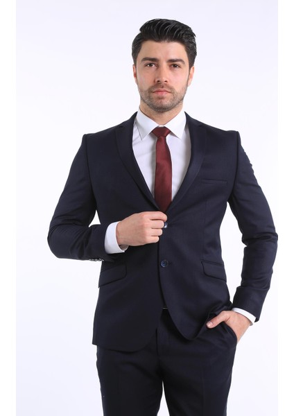 Intersivin Slim Fit Siyah 6 Drop Dokulu Erkek Takım Elbise