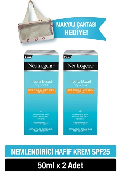 Neutrogena hydro Boost City Shield SPF25 Yüz Güneş Kremi Içeren Nemlendirici 50 ml  X2 + Kırmızı Çanta