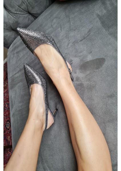 036 1313 Topukla Kadın Taşlı Alçak Topuklu Stiletto Abiye Ayakkabı