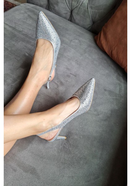 036 1313 Topukla Kadın Taşlı Alçak Topuklu Stiletto Abiye Ayakkabı