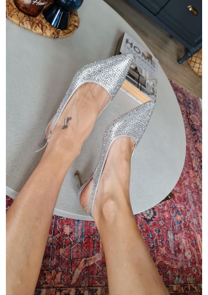 036 1313 Topukla Kadın Taşlı Alçak Topuklu Stiletto Abiye Ayakkabı