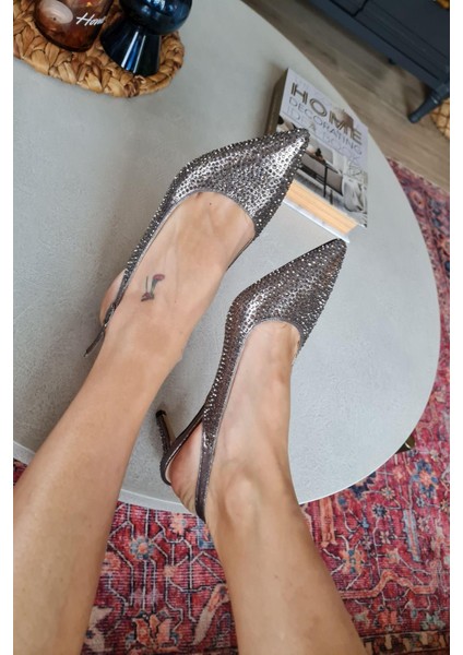 036 1313 Topukla Kadın Taşlı Alçak Topuklu Stiletto Abiye Ayakkabı