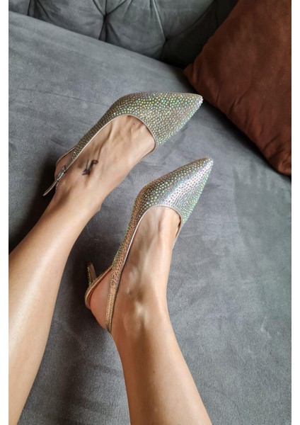 036 1313 Topukla Kadın Taşlı Alçak Topuklu Stiletto Abiye Ayakkabı