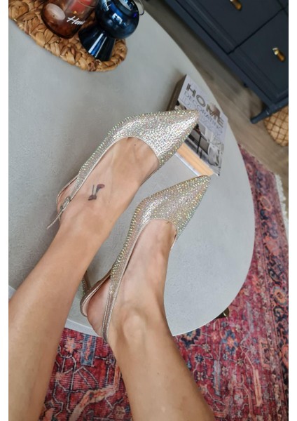 036 1313 Topukla Kadın Taşlı Alçak Topuklu Stiletto Abiye Ayakkabı