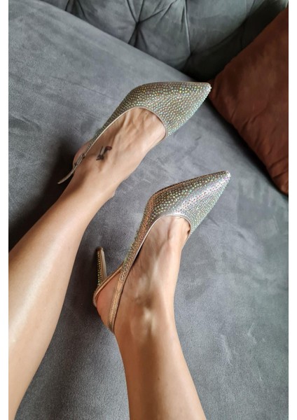 036 6169 Topukla Kadın Taşlı Topuklu Stiletto Abiye Ayakkabı
