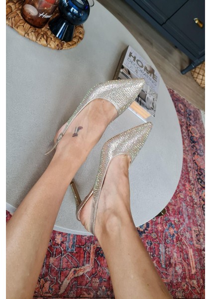 036 6169 Topukla Kadın Taşlı Topuklu Stiletto Abiye Ayakkabı