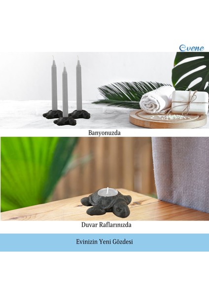 Mumluk Şamdan 3 Adet Tealight ve Ince Mum Uyumlu Kaplumbağa Model