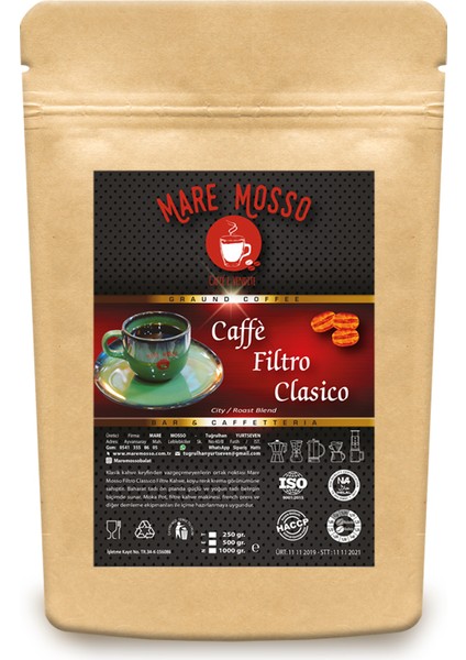 Mare Mosso Caffe Caffe Fıltro Clasıco (Öğütülmüş) Klasik Filtre Kahve 250 gr