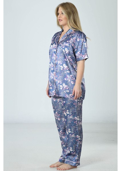Satenkadın Kısa Kol Büyük Beden Komple Düğmeli Pijama Takım. fırsatları