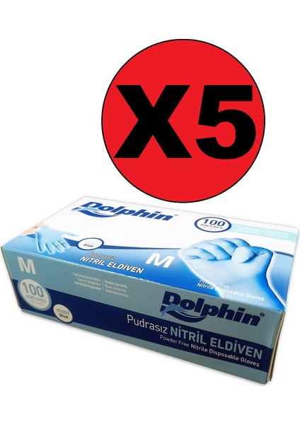 Nitril 5 Adet 100'lü Paket Pudrasız Mavi Eldiven