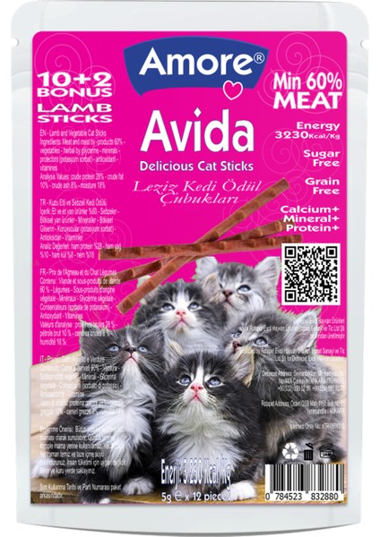 Avida Salmone-12, Chicken-12, Lamb-12 Cat Sticks Balıklı, Tavuklu, Kuzulu Kedi Ödülü modelleri