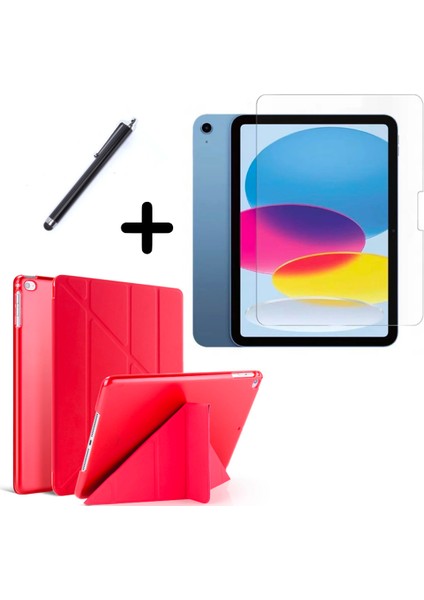 iPad 10.nesil 10.9" (A2696-A2757) Uyumlu Tri Fold Kalemlikli Tablet Kılıfı Ekran Koruyucu Kalem Seti