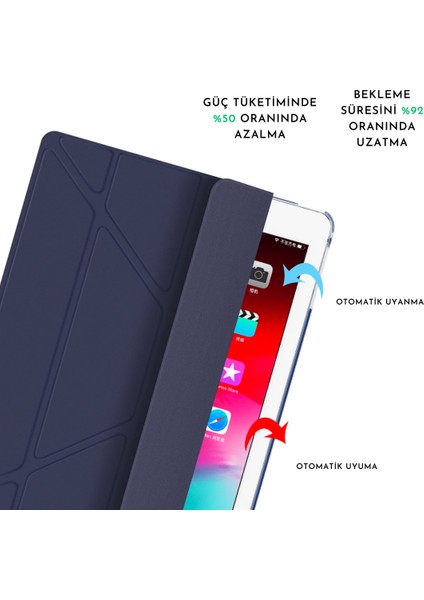 iPad 10.nesil 10.9" (A2696-A2757) Uyumlu Kılıf 3 Farklı Stand Kalemlikli Tri Folding Tablet Kılıfı