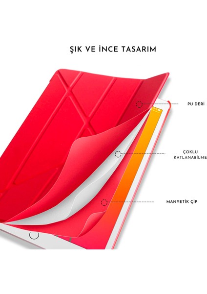 iPad 10.nesil 10.9" (A2696-A2757) Uyumlu Kılıf 3 Farklı Stand Kalemlikli Tri Folding Tablet Kılıfı