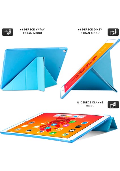 iPad 10.nesil 10.9" (A2696-A2757) Uyumlu Kılıf 3 Farklı Stand Kalemlikli Tri Folding Tablet Kılıfı