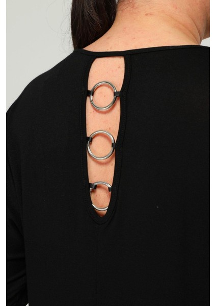 Kadın Büyük Beden Sırt Halka Detaylı Siyah Bluz indirimleri