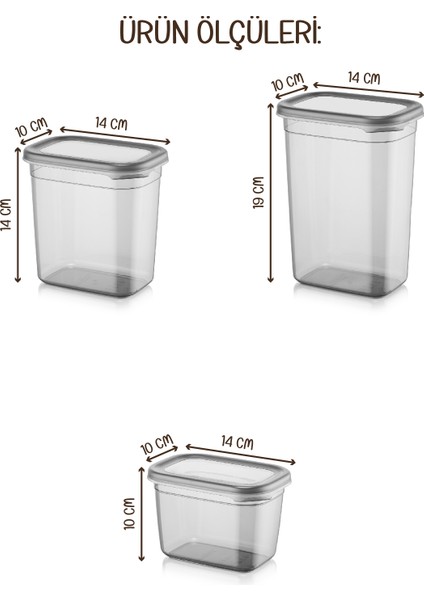Beyaz Serigrafi Etiketli 15LI Peggy Dikdörtgen Saklama Kabı Seti 5X(1500-1150-800 Ml) Antrasit indirimleri