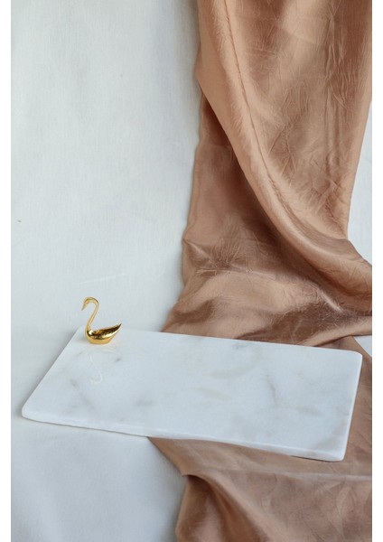 Ece Gerçek İnce Mermer Tepsi 30 x 18 cm Altın Renk Kuğu Figürlü