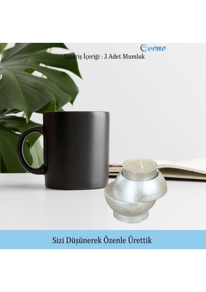 Mumluk Şamdan 3 Adet Tealight ve Ince Mum Uyumlu Kesik Model