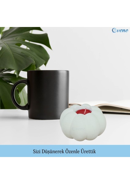 Mumluk Şamdan 3 Adet Tealight ve Ince Mum Uyumlu Kabak Model