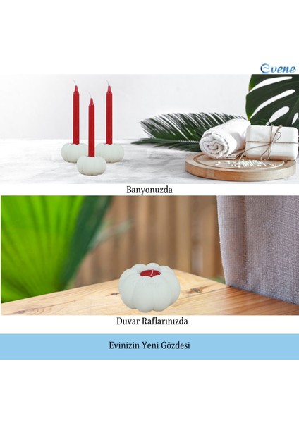 Mumluk Şamdan 3 Adet Tealight ve Ince Mum Uyumlu Kabak Model