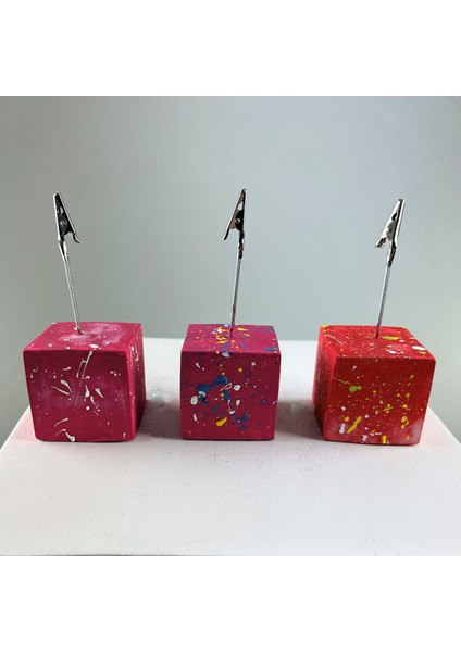 Fuşya Kırmızı Colorful Splash Küp Not Tutucu 3'lü Set
