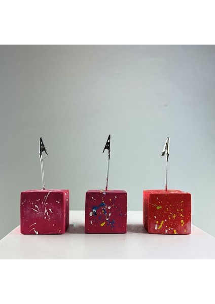 Fuşya Kırmızı Colorful Splash Küp Not Tutucu 3'lü Set