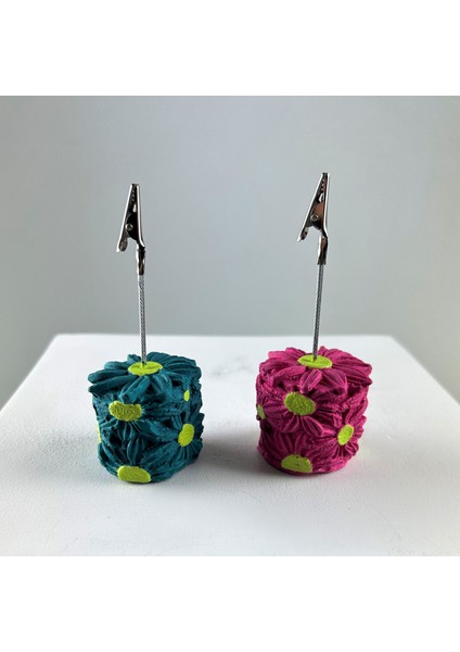 Fuşya Yeşil Koyu Yeşil Papatya 2'li Not Tutucu Set