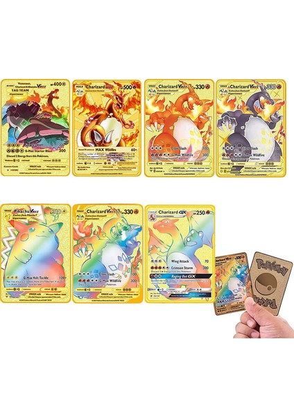 Ithal Pokemon Vmax Gold Card Tcg Dx Gx Altın Pvc Esnek Oyuncu & Koleksiyon Pokemon Kartı 10 Adet