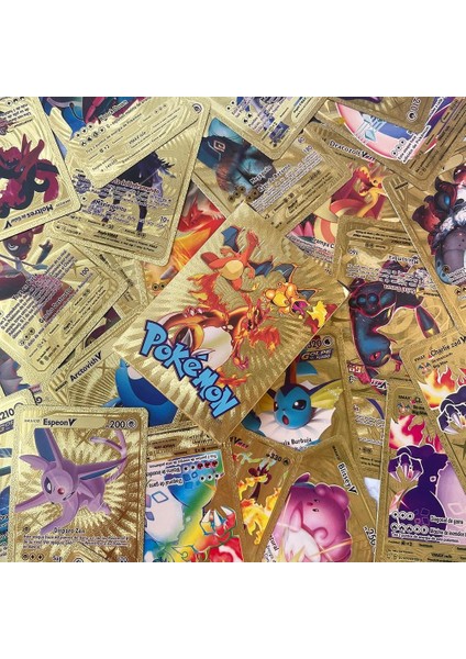 Ithal Pokemon Vmax Gold Card Tcg Dx Gx Altın Pvc Esnek Oyuncu & Koleksiyon Pokemon Kartı 10 Adet indirimleri