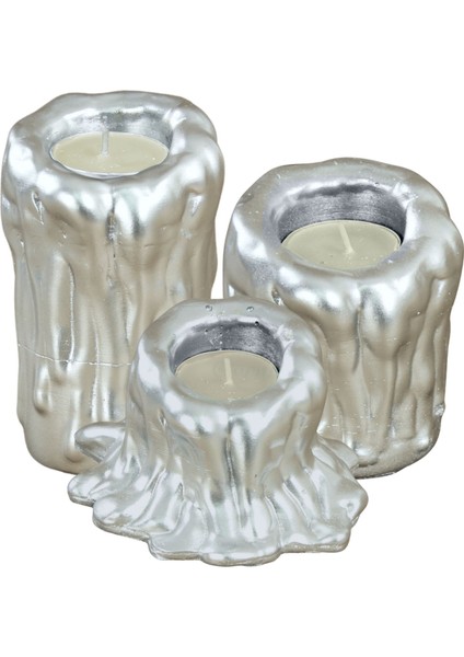 Mumluk Şamdan 3 Adet Tealight Uyumlu Üçlü Tüm Boylar Erimiş Mum Model