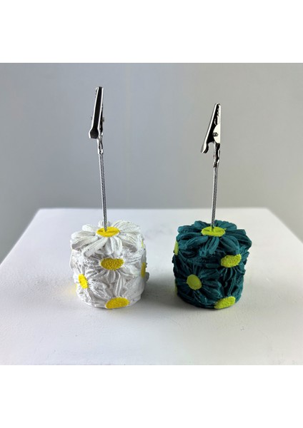 Beyaz Koyu Yeşil Papatya 2'li Not Tutucu Set