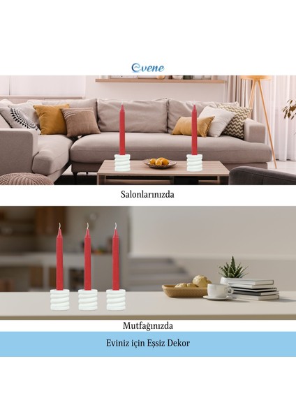 Mumluk Şamdan 3 Adet Tealight ve Ince Mum Uyumlu Spiral Model