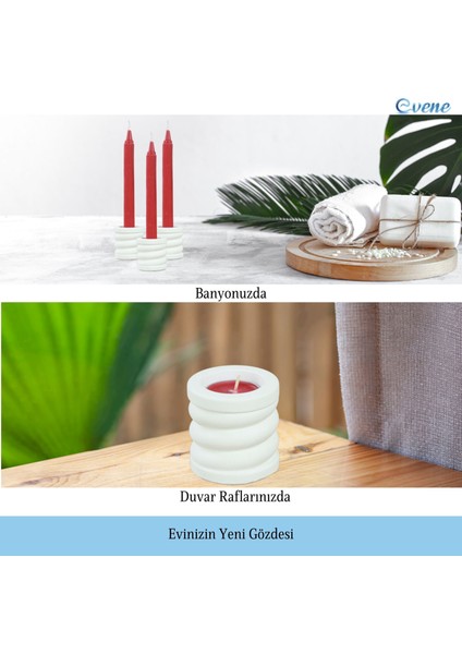 Mumluk Şamdan 3 Adet Tealight ve Ince Mum Uyumlu Spiral Model