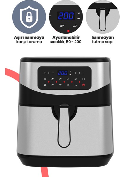 Grandchef 9.2 Litre Inox Geniş Hazneli 3xl Dokunmatik 10 Ön Ayarlı Airfryer Sıcak Hava Fritözü