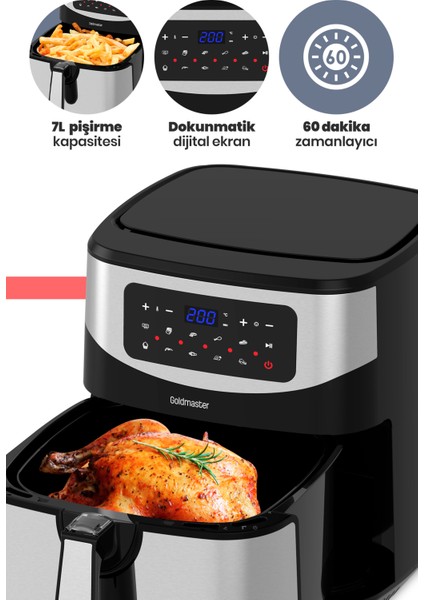 Grandchef 9.2 Litre Inox Geniş Hazneli 3xl Dokunmatik 10 Ön Ayarlı Airfryer Sıcak Hava Fritözü