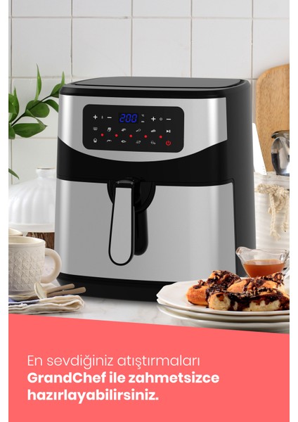 Grandchef 9.2 Litre Inox Geniş Hazneli 3xl Dokunmatik 10 Ön Ayarlı Airfryer Sıcak Hava Fritözü