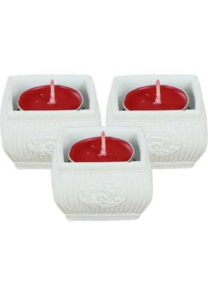 Mumluk Şamdan 3 Adet Tealight Uyumlu Üçlü Mini Çizgili Çiçekli Model