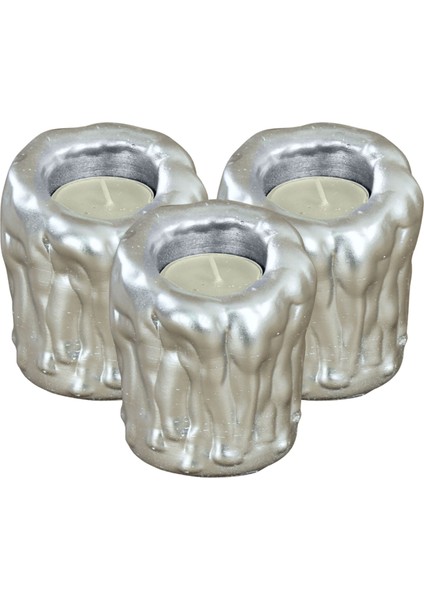 Mumluk Şamdan 3 Adet Tealight Uyumlu Üçlü Orta Erimiş Mum Model
