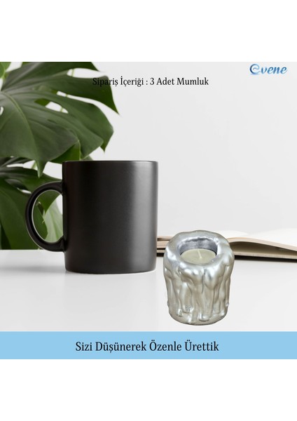 Mumluk Şamdan 3 Adet Tealight Uyumlu Üçlü Orta Erimiş Mum Model indirimleri