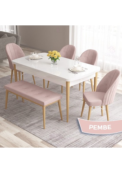 Concept Roz Serisi 80X132 Mdf Beyaz Mutfak Masası Takımı Beyaz Kafesli 4 Sandalye 1 Bench fiyatları